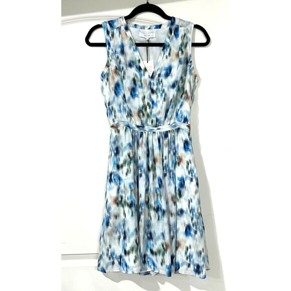 Reiss Dress Blue Green Abstract Print Fit Flare Pockets Size 2 NEW - Picture 2 of 15